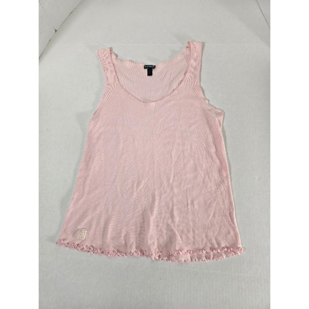 Lauren Ralph Lauren Tank Top Womens L Pink Excellent Ribbed Lettuce Trim RL Logo